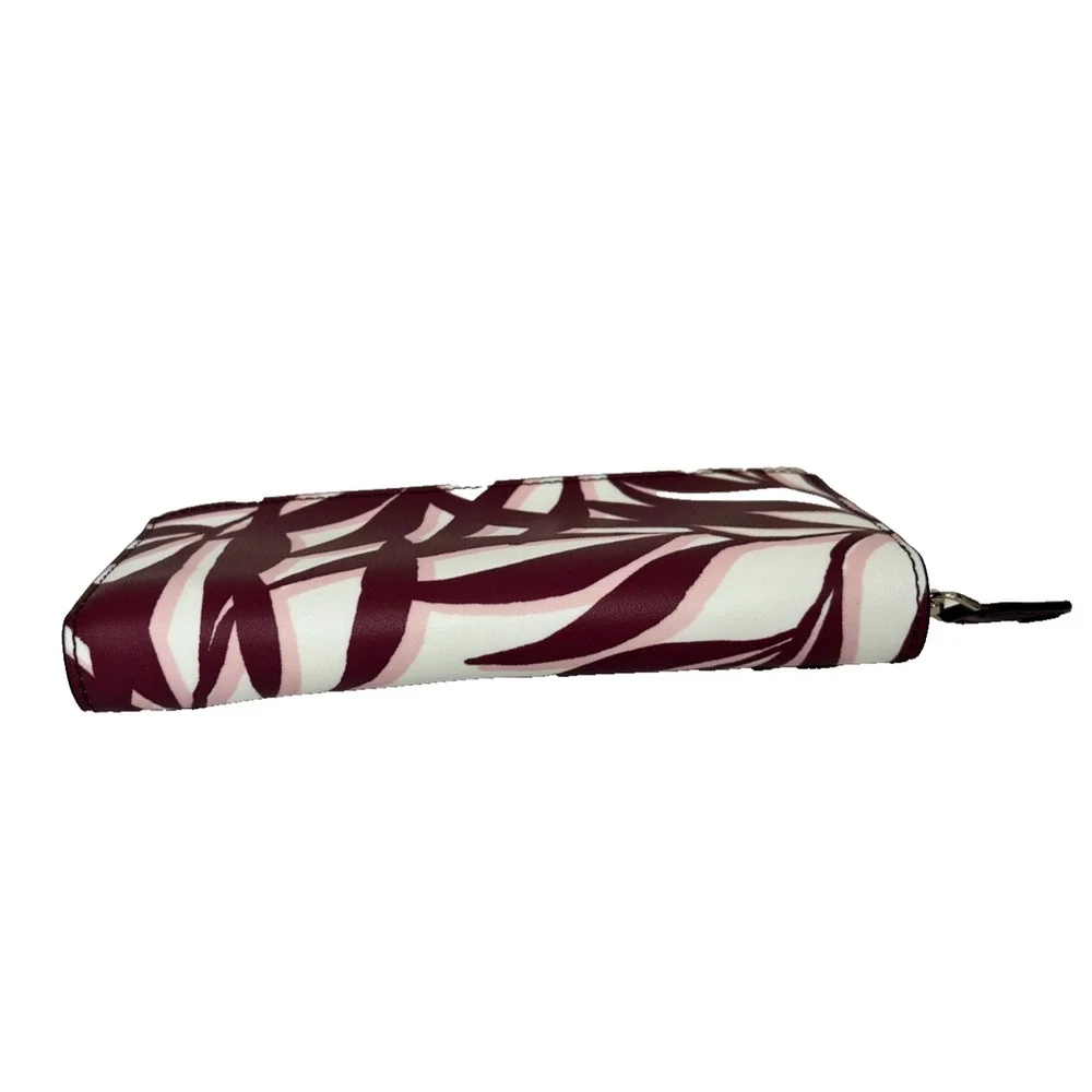 Kate Spade Jana Foliage Large Continental Wallet Zip Around Burgundy Pink NWOT